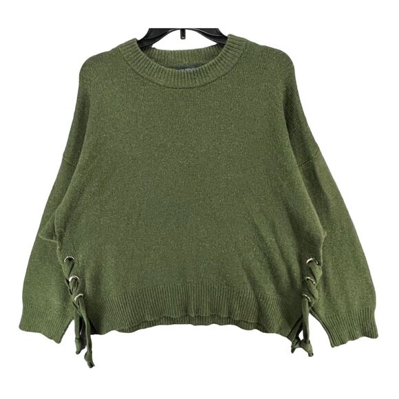 Saks Fifth Avenue Sweater Womens M Olive Green Merino Wool Cashmere Boxy Cozy - Picture 1 of 13